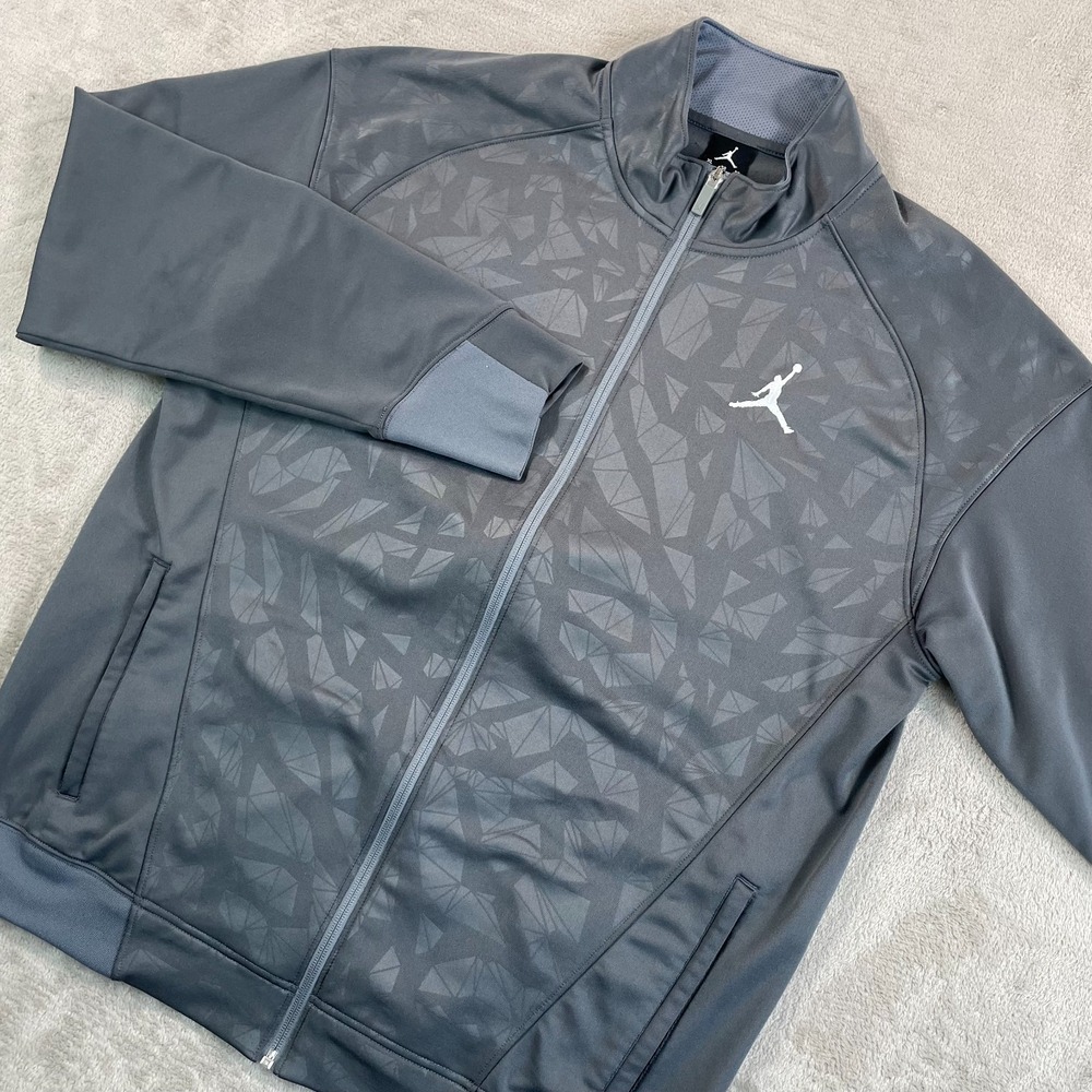 Nike Jordan Flight Jumpman‎ Logo Track Jacket Men XL Grey Geometric Full Zip